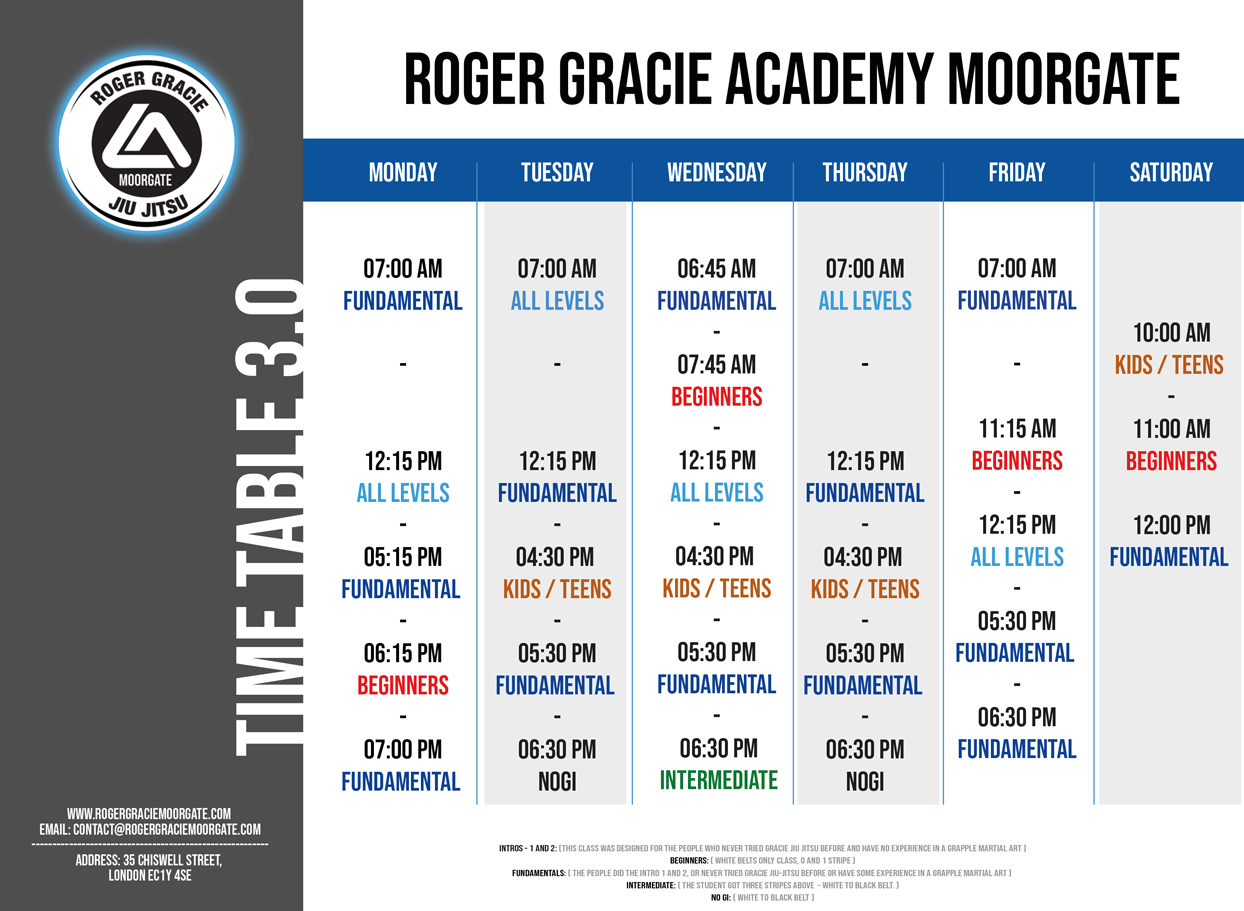 Roger Gracie Moorgate Timetable August 2023